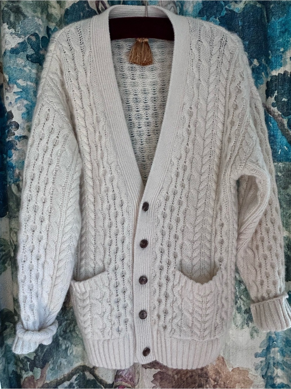 Brandy Melville Cream Cable Knit Button-Up Cardigan
